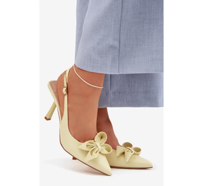 Dámské sandály na podpatku s mašlí Žluté model 22027955 - Boto