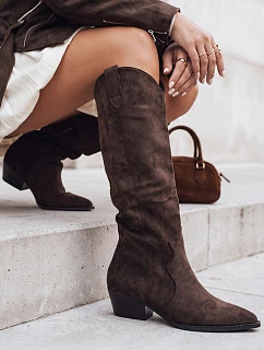 Dámské hnědé semišové kovbojské boty FashionStreet ZY1147