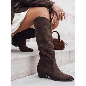 Dámské hnědé semišové kovbojské boty FashionStreet ZY1147 Dámské hnědé semišové kovbojské boty FashionStreet ZY1147