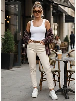Dámské úzké džíny s páskem mírně vypasované ecru FashionStreet UY2922
