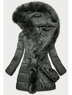 PIKOWANA ZIMOWA KURTKA DAMSKA Z KAPTUREM KHAKI model 21242102 - GDL - GOODLOOKIN