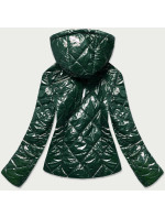 Lesklá dámská bunda v lahvově zelené barvě (BR9756-10)