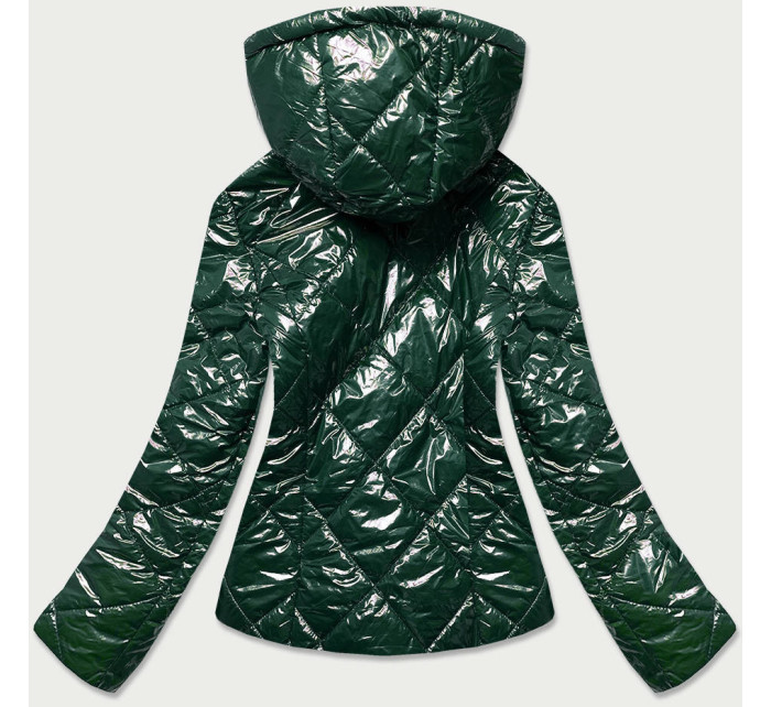 Lesklá dámská bunda v lahvově zelené barvě model 15826810 - S'WEST