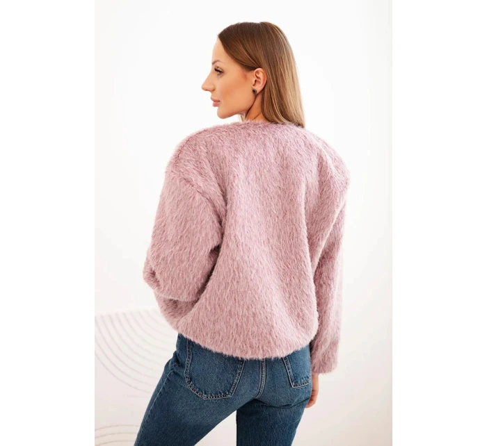 Dámská bunda s kožešinou bez zapínání tmavě růžová
