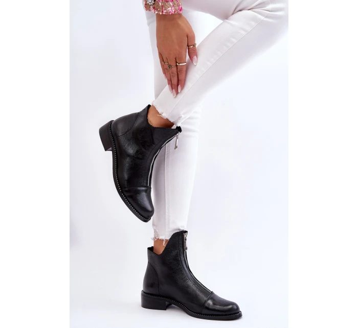 Kožené kozačky na zip Nicole 2785/037 Černá