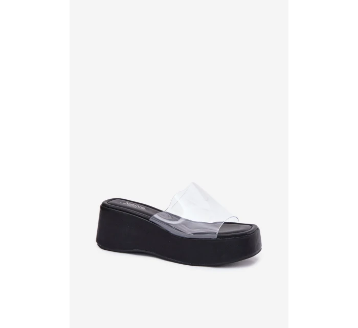 Dámské pantofle s páskem na klínu černé model 21696443 - Boto