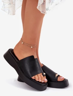Dámské Pantofle Na Platformě S Dekorativním Detalem Černé Linosea