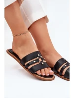 Ploché dámské sandály se zlatým detailem černé model 21700081 - Boto Ploché dámské sandály se zlatým detailem černé model 21700081 - Boto