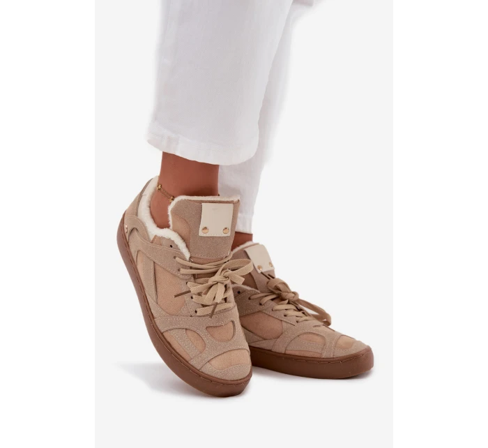 Dámské tenisky na platformě s vyteplením s kožešinou béžové Solvia Dámské tenisky na platformě s vyteplením s kožešinou béžové Solvia