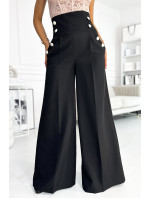 Elegantní široké kalhoty s vysokým pasem Numoco - černé