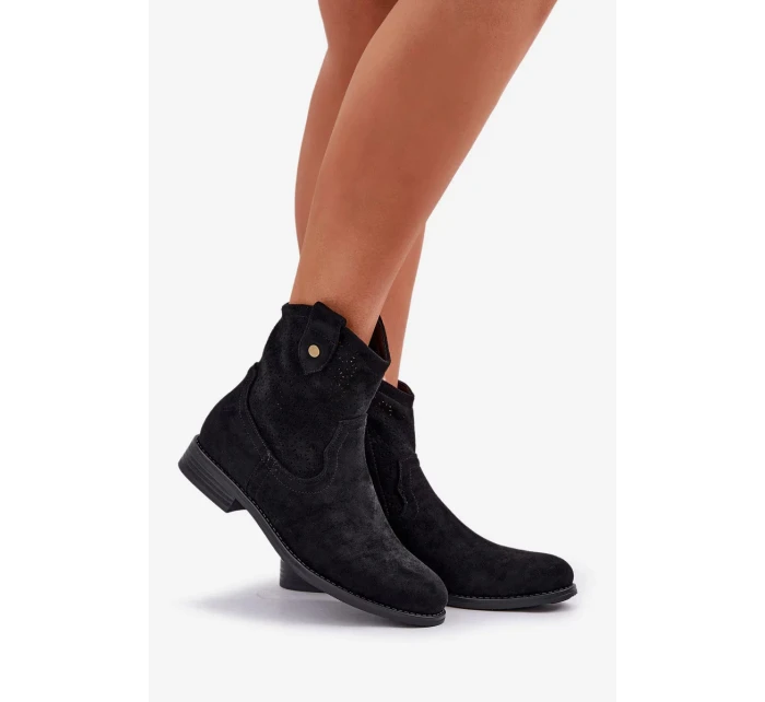 Dámské kotníkové botky na nízkém podpatku s perforovaným vzorem – černé, S.Barski Dámské kotníkové botky na nízkém podpatku s perforovaným vzorem – černé, S.Barski