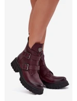 Dámské kožené kotníkové boty s přezkami a ozdobným detailem Zazoo – bordó Dámské kožené kotníkové boty s přezkami a ozdobným detailem Zazoo – bordó