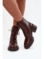 Dámské kožené workery na podpatku s ozdobným detailem Artiker – hnědé Dámské kožené workery na podpatku s ozdobným detailem Artiker – hnědé