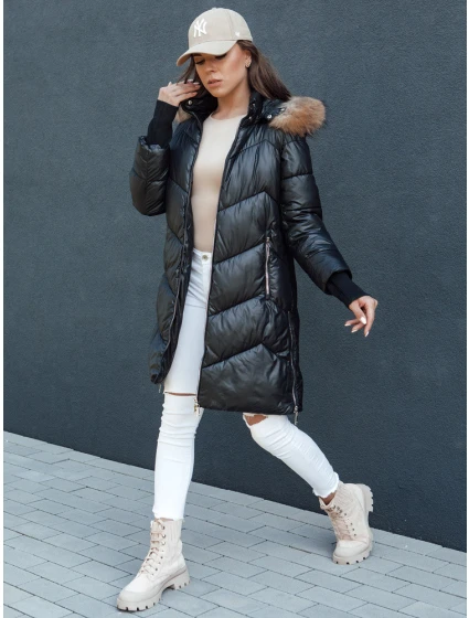 Dámská prošívaná zimní bunda z umělé kožešiny s kapucí LAGOON černá FashionStreet TY4499 Dámská prošívaná zimní bunda z umělé kožešiny s kapucí LAGOON černá FashionStreet TY4499