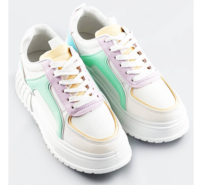 Bílé dámské tenisky sneakers s pastelovými vsadkami a s vysokou podrážkou (AD-570)