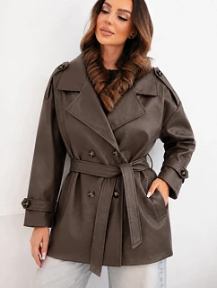 Dámský kabát z ekokůže zavazovaný v pase model 22251660 - K-Fashion