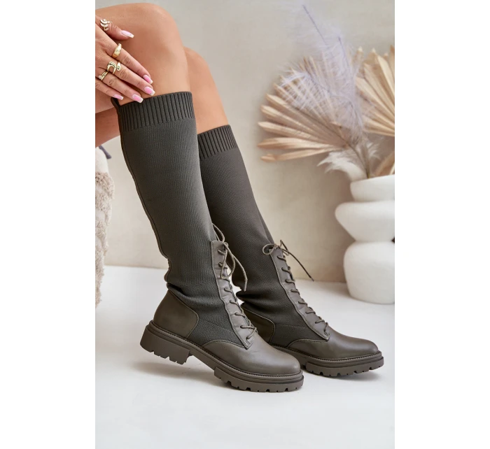 Návratové kozačky se svrškem z punčochy Ciemnozielone Iranel