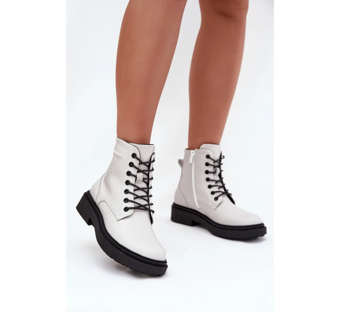 Zateplené dámské kotníkové boty z přírodní kůže model 21712314 bílé - SERGIO LEONE