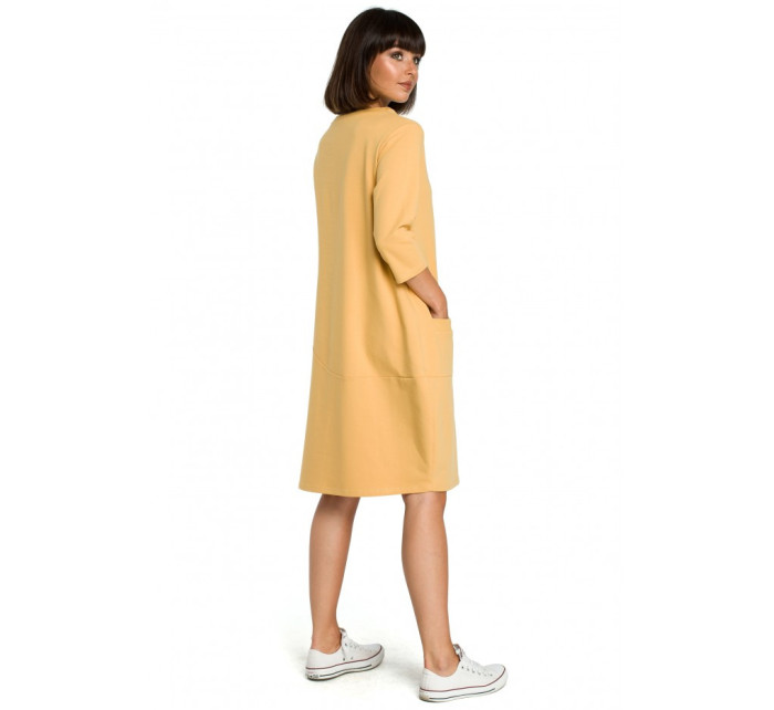 B083 Oversized šaty s přední kapsou - žluté