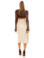 Sexy drapovaná sukně s vysokým pasem v koženém vzhledu
