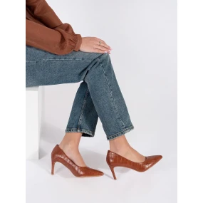 Stylové hnědé dámské  lodičky na jehlovém podpatku