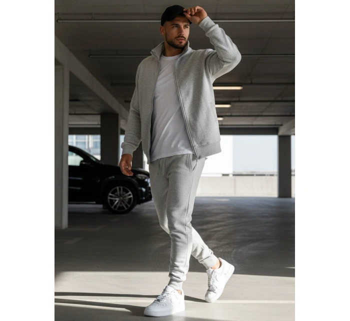 Pánská mikina na zip bez kapuce šedá BX4109