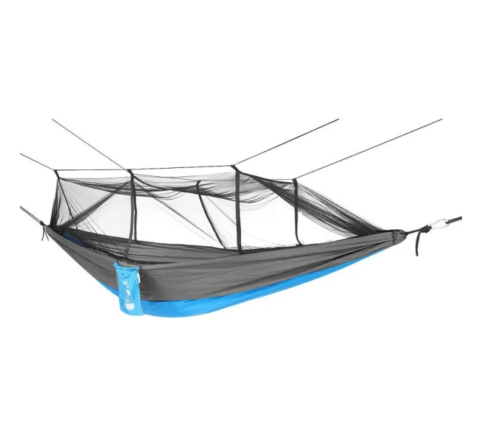 TURISTICKÁ HOUPACÍ SÍŤ PRO 2 OSOBY 270X140CM S MOSKYTIÉROU MODRÁ