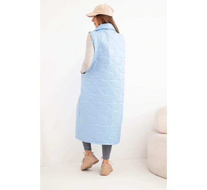 Dámská prošívaná dlouhá vesta s kapsami a stojáčkem modrá