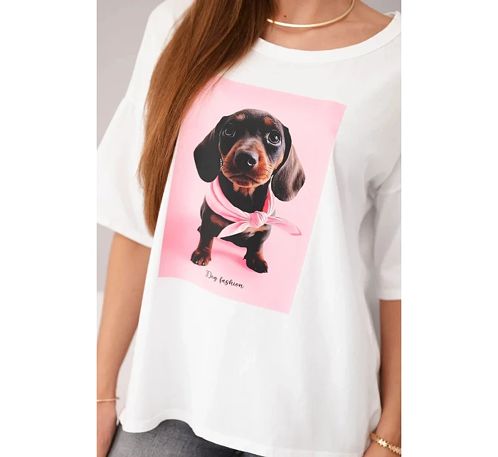 Dámská bavlněná oversize halenka s potiskem "Dog Fashion" bílá