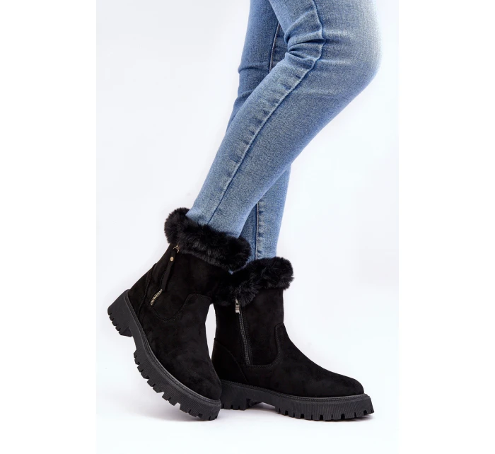 Botky Zamszové Dámské S Kožíškem Černá Hasiva Botky Zamszové Dámské S Kožíškem Černá Hasiva