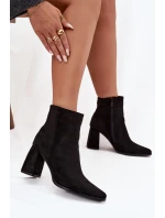 Dámské kotníkové boty na podpatku z eko semiše černé model 21714909 - Boto