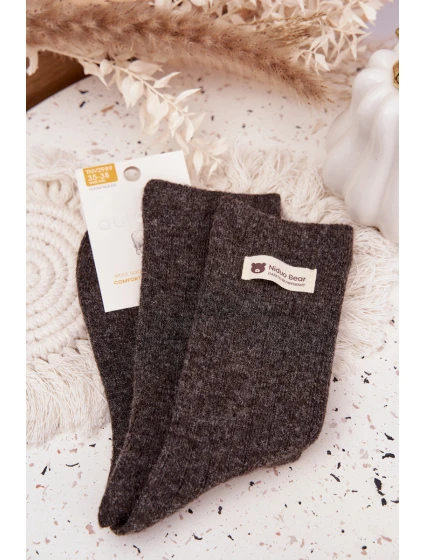 Teplé vlněné dámské ponožky s výšivkou tmavě hnědé