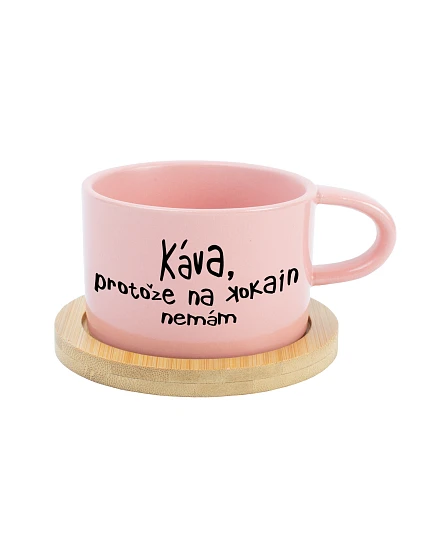KÁVA, PROTOŽE NA KOKAIN NEMÁM - růžový hrníček makronka 200 ml
