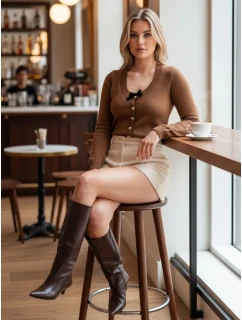 Dámský krátký svetr s mašlí hnědý Dstreet model 21988251 - FashionStreet