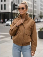 Dámská semišová velbloudí bunda typu bomber FashionStreet TY5572 Dámská semišová velbloudí bunda typu bomber FashionStreet TY5572