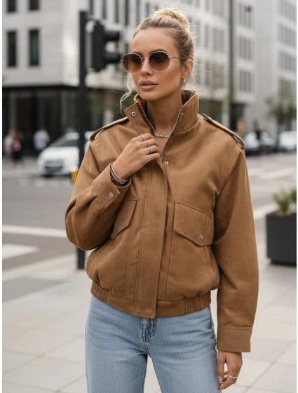Dámská semišová velbloudí bunda typu bomber FashionStreet TY5572 Dámská semišová velbloudí bunda typu bomber FashionStreet TY5572