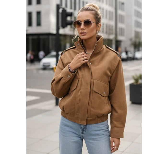 Dámská semišová velbloudí bunda typu bomber FashionStreet TY5572 Dámská semišová velbloudí bunda typu bomber FashionStreet TY5572