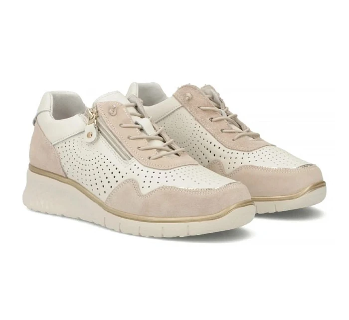 Filippo DP7605 kožené dámské ažurové béžové tenisky na platformách