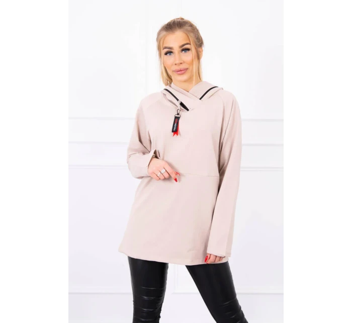 Béžová tunika na zip s kapucí Oversize