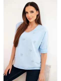 Dámská bavlněná košile s dlouhým rukávem a srdíčky modrá