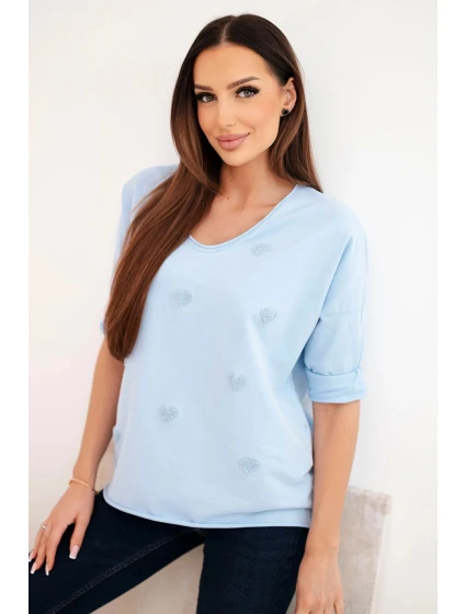 Dámská bavlněná košile s dlouhým rukávem a srdíčky modrá