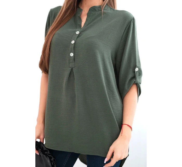 Halenka s delší zadní částí tmavé khaki