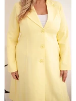 Dámský klasický kabát Plus Size s knoflíky a límcem žlutý