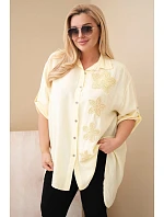 Dámská košile Plus Size z viskózy s květinovou výšivkou žlutá