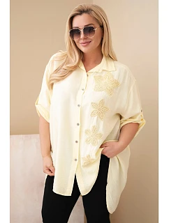 Dámská košile Plus Size z viskózy s květinovou výšivkou žlutá