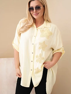 Dámská košile Plus Size z viskózy s květinovou výšivkou žlutá