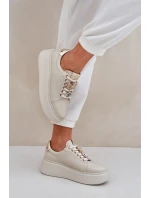 Dámské Kožené Tenisky Na Platformě S Ozdobami model 21683822 Světle Béžové - CheBello