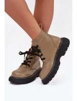 Zateplené dámské kozačky na platformě s šněrováním zelené model 21711010 - Boto Zateplené dámské kozačky na platformě s šněrováním zelené model 21711010 - Boto