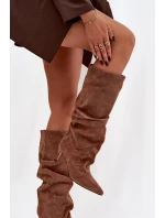 Vlněné Kozačky na Podpatku z Eko  Tmavě Béžové model 21757785 - Boto