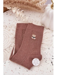 Teplé dámské ponožky s medvídkem a vlnou – hnědé